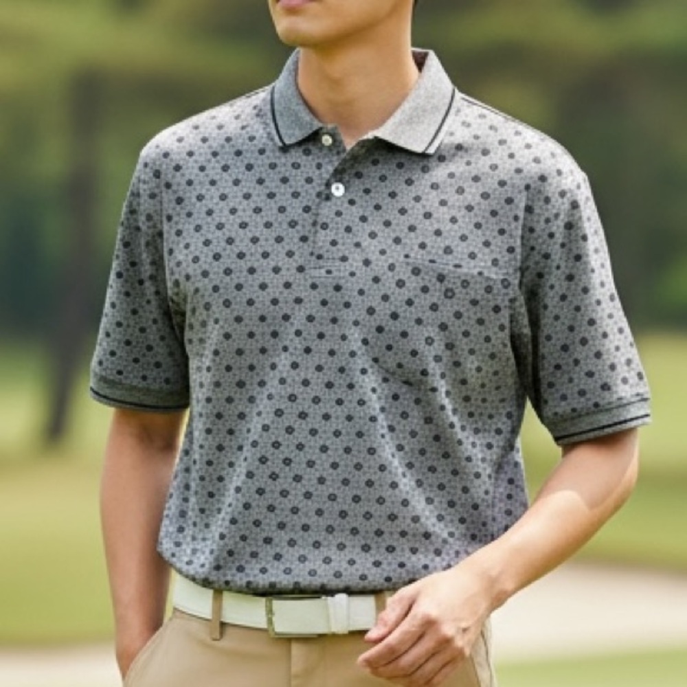 The Skins Game Golf Polo Shirt Men’s L Gray Geometric‎ Textured Vintage Knit Top